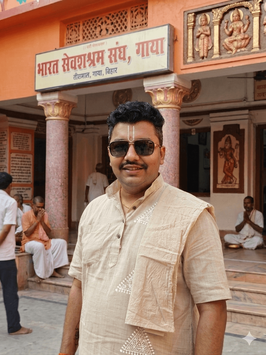 Sri Anik Misra with spiritual scriptures